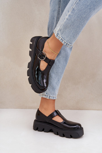 con efecto barniz Piel zapatos con hebillas Zazoo 20183 de color negro