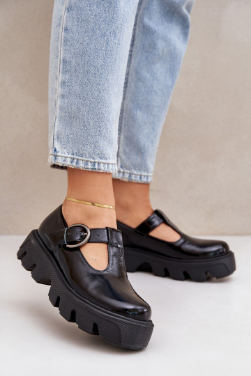 con efecto barniz Piel zapatos con hebillas Zazoo 20183 de color negro 2