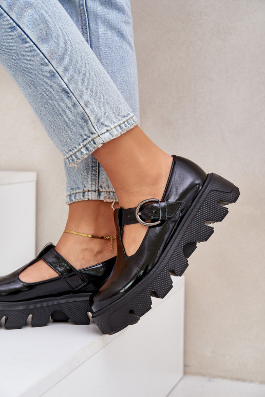 con efecto barniz Piel zapatos con hebillas Zazoo 20183 de color negro con efecto barniz Piel zapatos con hebillas Zazoo 20183 de color negro