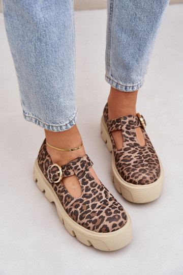 Zapatos de gamuza con hebillas y estampado de leopardo Zazoo 20183 color marrón