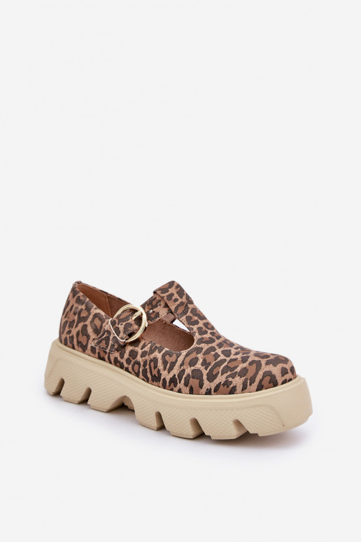 de gamuza zapatos con hebillas con estampados de piel de leopardo Zazoo 20183 color marrón de gamuza zapatos con hebillas con estampados de piel de leopardo Zazoo 20183 color marrón