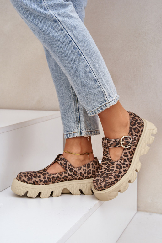 de gamuza zapatos con hebillas con estampados de piel de leopardo Zazoo 20183 color marrón de gamuza zapatos con hebillas con estampados de piel de leopardo Zazoo 20183 color marrón