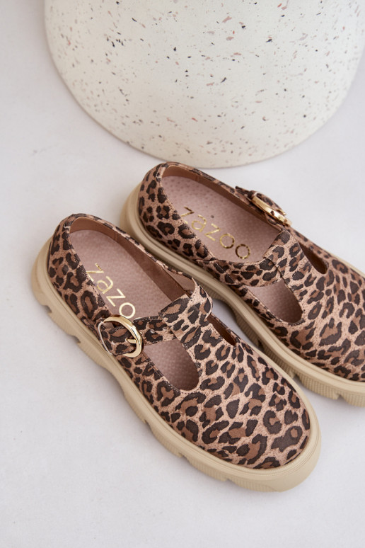 de gamuza zapatos con hebillas con estampados de piel de leopardo Zazoo 20183 color marrón de gamuza zapatos con hebillas con estampados de piel de leopardo Zazoo 20183 color marrón