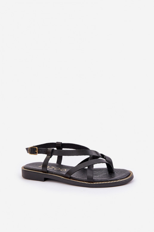 Piel Sandalias planasPrzeplatającymi Się Paseczkami Zazoo 40429 de color negro Piel Sandalias planasPrzeplatającymi Się Paseczkami Zazoo 40429 de color negro