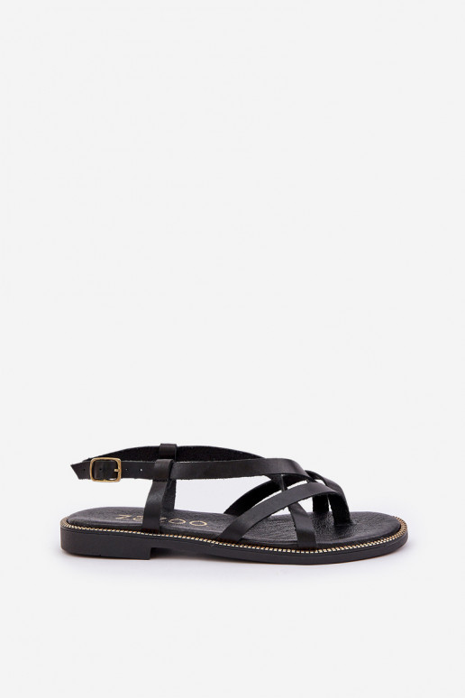 Piel Sandalias planasPrzeplatającymi Się Paseczkami Zazoo 40429 de color negro Piel Sandalias planasPrzeplatającymi Się Paseczkami Zazoo 40429 de color negro