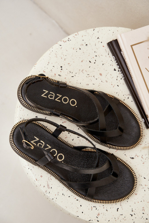 Piel Sandalias planasPrzeplatającymi Się Paseczkami Zazoo 40429 de color negro Piel Sandalias planasPrzeplatającymi Się Paseczkami Zazoo 40429 de color negro