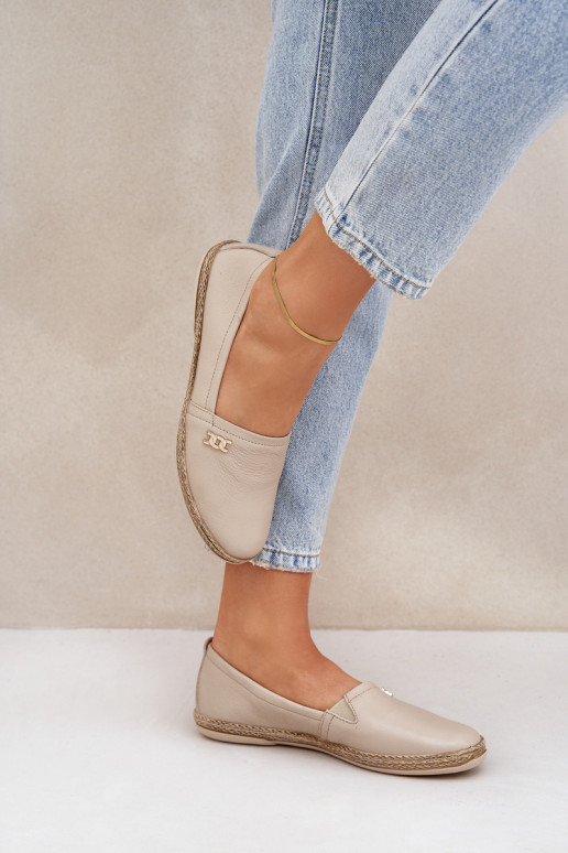 Estilo elegante Alpargatas de piel Femenino Zazoo 10177 beige Estilo elegante Alpargatas de piel Femenino Zazoo 10177 beige