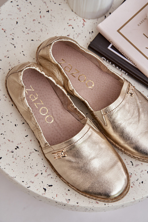 Estilo elegante Alpargatas de piel Femenino Zazoo 10177 color dorado Estilo elegante Alpargatas de piel Femenino Zazoo 10177 color dorado