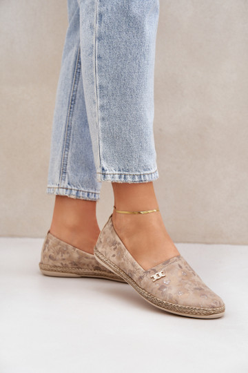 Estilo elegante Alpargatas de ante con flores Femenino Zazoo 10177 beige