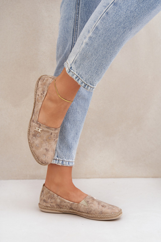 Estilo elegante Alpargatas de ante con flores Femenino Zazoo 10177 beige Estilo elegante Alpargatas de ante con flores Femenino Zazoo 10177 beige