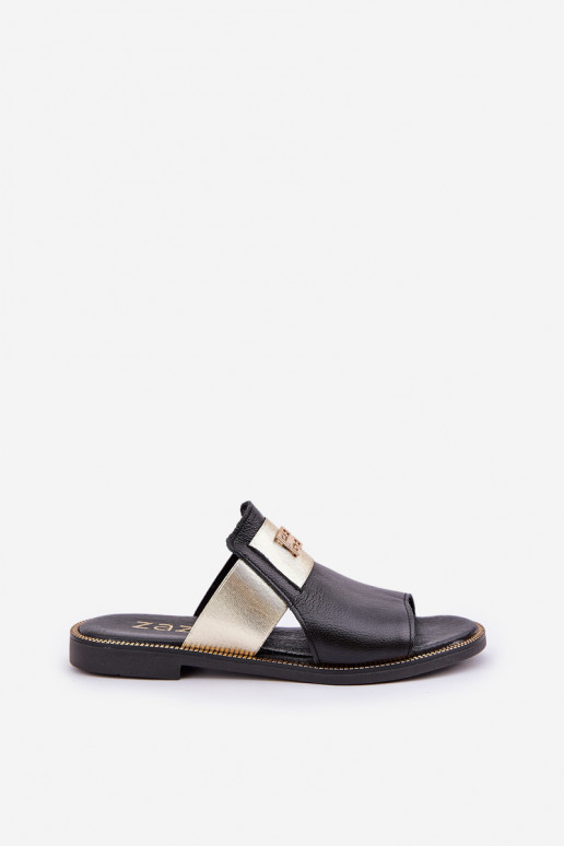 Estilo elegante Zapatillas Hecho de cuero natural con tacones anchos Zazoo 40423 de color negro Estilo elegante Zapatillas Hecho de cuero natural con tacones anchos Zazoo 40423 de color negro