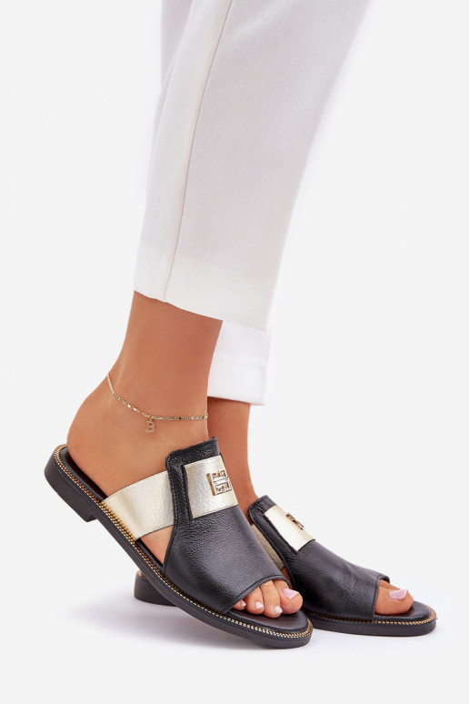 Estilo elegante Zapatillas Hecho de cuero natural con tacones anchos Zazoo 40423 de color negro Estilo elegante Zapatillas Hecho de cuero natural con tacones anchos Zazoo 40423 de color negro