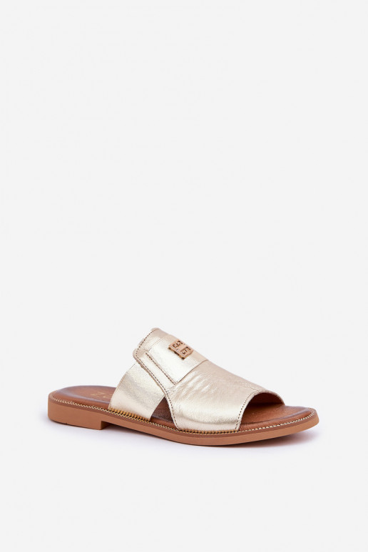 Estilo elegante Zapatillas Hecho de cuero natural con tacones anchos Zazoo 40423 color dorado Estilo elegante Zapatillas Hecho de cuero natural con tacones anchos Zazoo 40423 color dorado