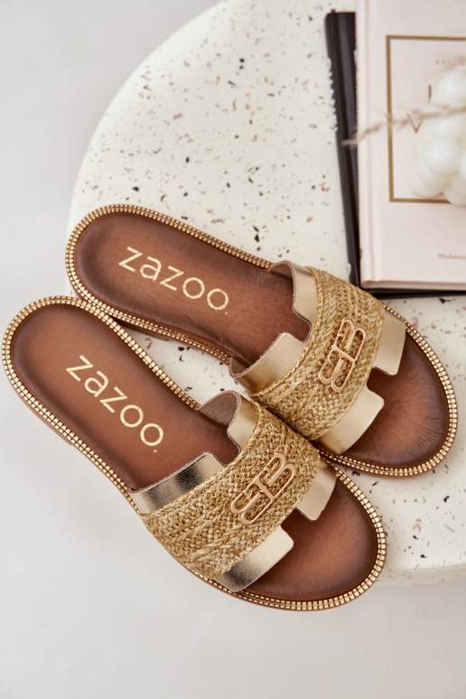 Zapatillas de cuero Con decoraciones Detalem I Plecionką Zazoo 40426 color dorado Zapatillas de cuero Con decoraciones Detalem I Plecionką Zazoo 40426 color dorado