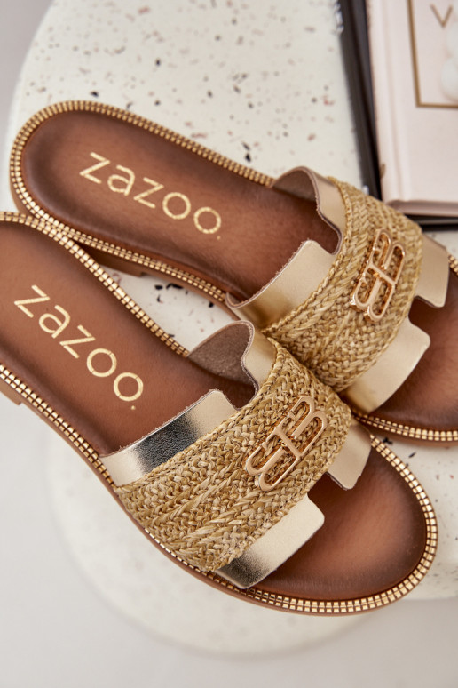 Zapatillas de cuero Con decoraciones Detalem I Plecionką Zazoo 40426 color dorado Zapatillas de cuero Con decoraciones Detalem I Plecionką Zazoo 40426 color dorado
