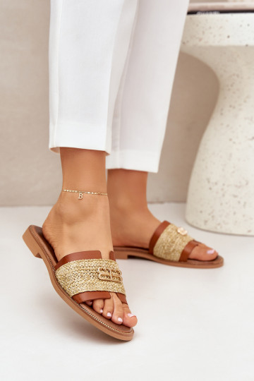 Zapatillas de cuero Con decoraciones Detalem I Plecionką Zazoo 40426 color marrón 2