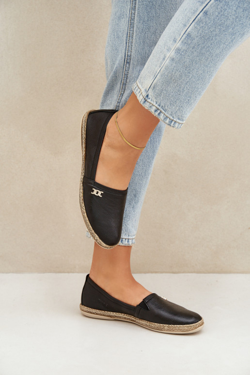 Estilo elegante Alpargatas de piel Femenino Zazoo 10177 de color negro Estilo elegante Alpargatas de piel Femenino Zazoo 10177 de color negro
