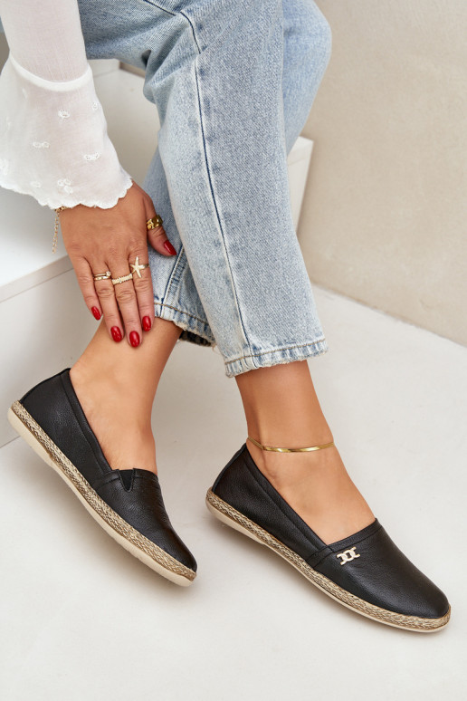 Estilo elegante Alpargatas de piel Femenino Zazoo 10177 de color negro Estilo elegante Alpargatas de piel Femenino Zazoo 10177 de color negro