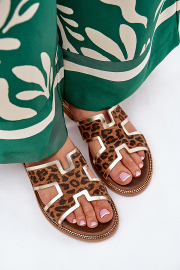 Zapatillas planas de piel con estampado de leopardo Zazoo 40383 color marrón