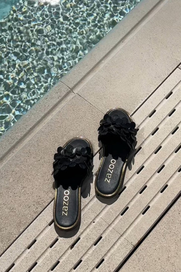 Zapatillas de piel para mujer con tacones anchos Zazoo 40381 color negro 2