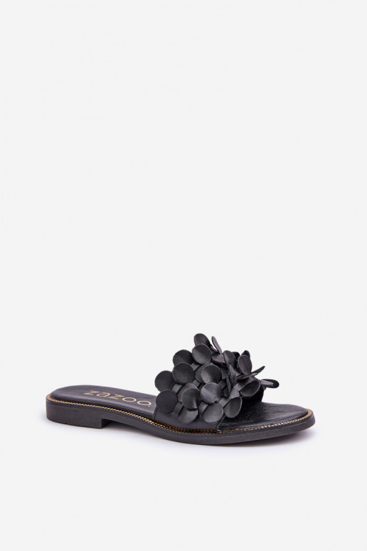 Zazoo 40381 Femenino Zapatillas de cuero con tacones anchos de color negro Zazoo 40381 Femenino Zapatillas de cuero con tacones anchos de color negro