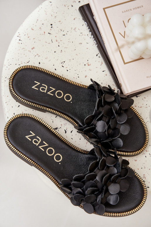 Zazoo 40381 Femenino Zapatillas de cuero con tacones anchos de color negro Zazoo 40381 Femenino Zapatillas de cuero con tacones anchos de color negro