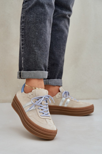 Zazoo N1068S4 Zapatos deportivos de gamuza modelo con una plataforma beige