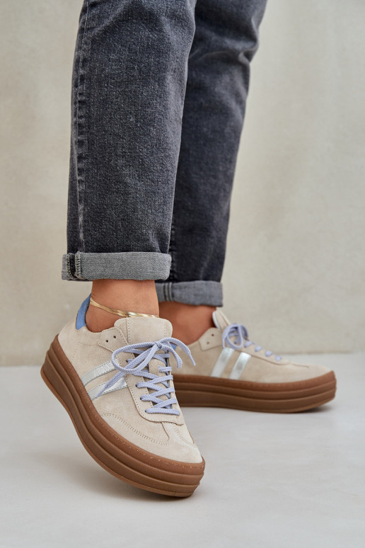 Zazoo N1068S4 Zapatos deportivos de gamuza modelo con una plataforma beige Zazoo N1068S4 Zapatos deportivos de gamuza modelo con una plataforma beige