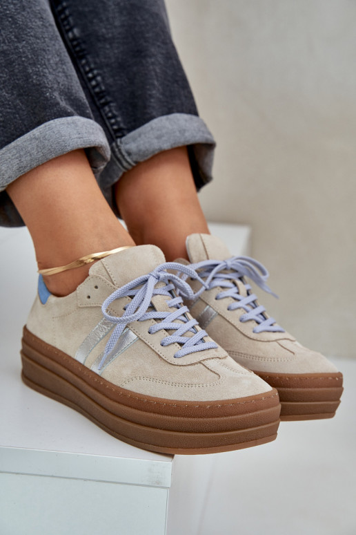 Zazoo N1068S4 Zapatos deportivos de gamuza modelo con una plataforma beige Zazoo N1068S4 Zapatos deportivos de gamuza modelo con una plataforma beige