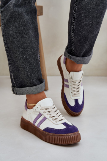 Zapatos deportivos de piel bajos para mujer con plataforma Zazoo N1068S6 color blanco