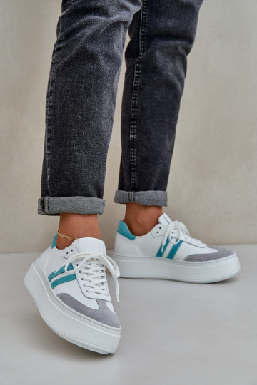 Zapatos deportivos de piel bajos para mujer con plataforma Zazoo N1068S8 color blanco
