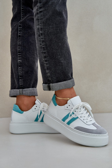 Zapatos deportivos de piel bajos para mujer con plataforma Zazoo N1068S8 color blanco 2