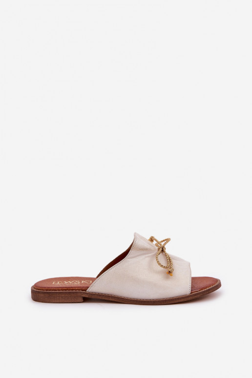 Piel isósceles Estilo elegante Zapatillas con cintas LeAski 3572 color dorado Przecierany Piel isósceles Estilo elegante Zapatillas con cintas LeAski 3572 color dorado Przecierany