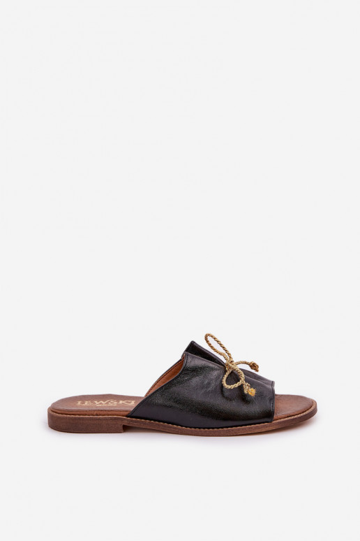 Piel isósceles Estilo elegante Zapatillas con cintas LeAski 3572 de color negro Piel isósceles Estilo elegante Zapatillas con cintas LeAski 3572 de color negro