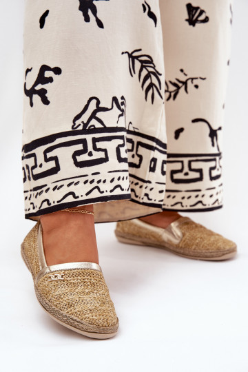 Espadrilles elegantes de piel con trenzado Zazoo 10178 color arena-dorado 2