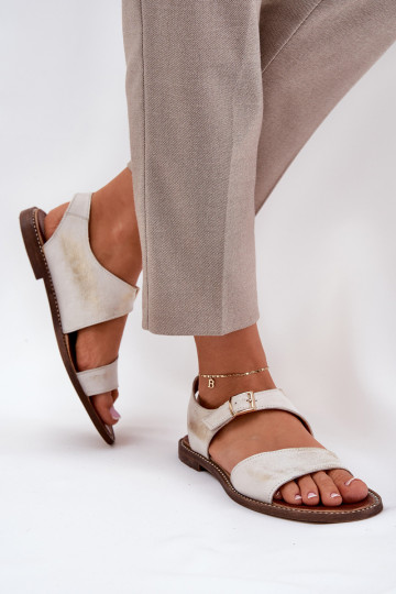 Piel Sandalias planas para mujer. Zazoo 3014 color dorado Przecierany