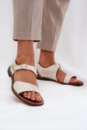 Sandalias de cuero planas para mujer Zazoo 3014 color dorado desgastado 2