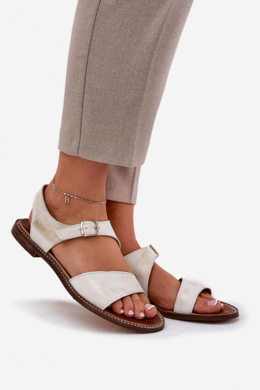 Piel Sandalias planas para mujer. Zazoo 3014 color dorado Przecierany Piel Sandalias planas para mujer. Zazoo 3014 color dorado Przecierany