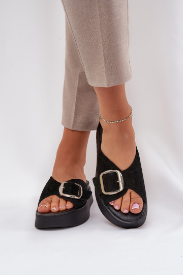 Zapatillas de mujer de gamuza con hebillas y plataforma Zazoo 3019 color negro 2