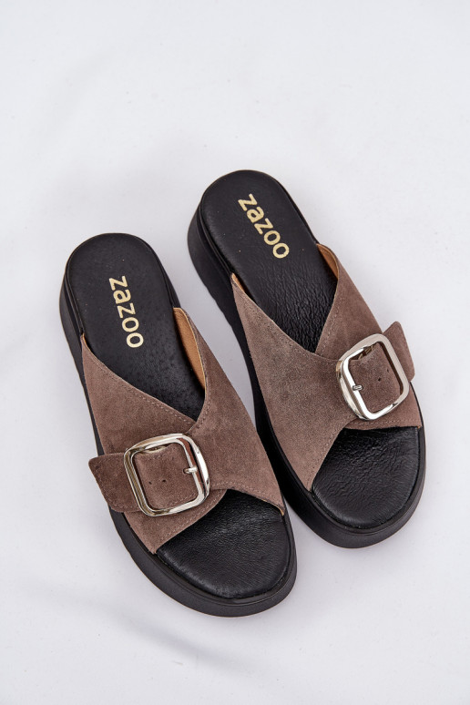 Zapatillas de ante para mujer. con hebillas con una plataforma Zazoo 3019 color marrón Zapatillas de ante para mujer. con hebillas con una plataforma Zazoo 3019 color marrón