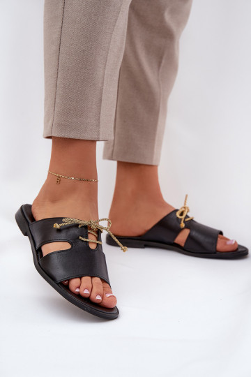 Zapatillas de cuero Femenino con tacones anchos Zazoo 3022 de color negro