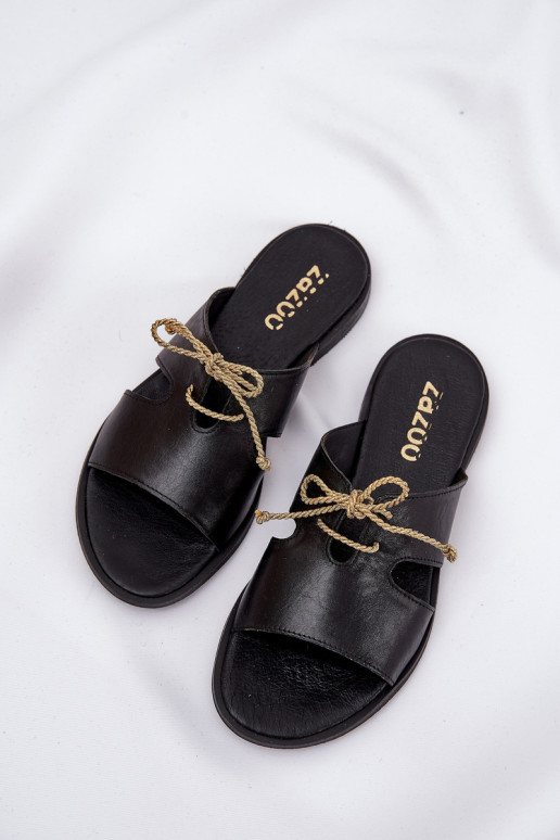 Zapatillas de cuero Femenino con tacones anchos Zazoo 3022 de color negro Zapatillas de cuero Femenino con tacones anchos Zazoo 3022 de color negro