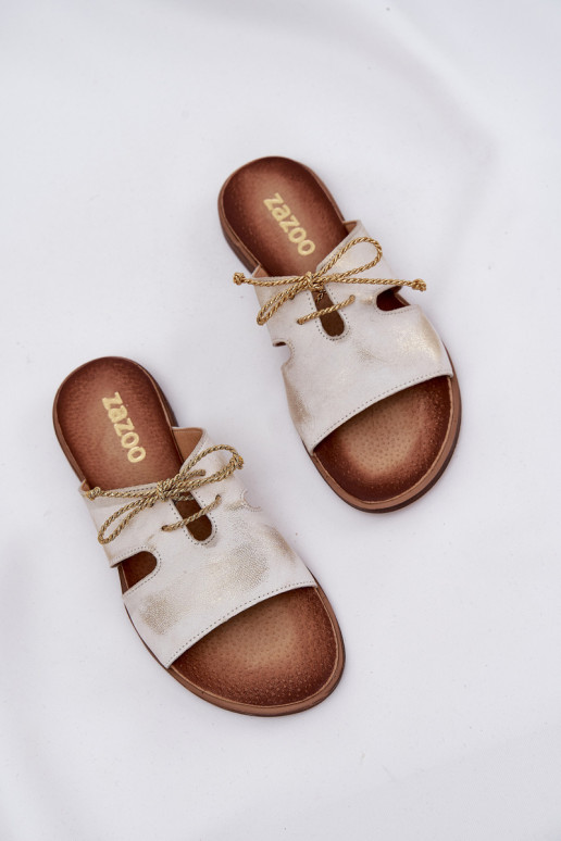 Zapatillas de cuero Femenino con tacones anchos Zazoo 3022 color dorado Przecierany Zapatillas de cuero Femenino con tacones anchos Zazoo 3022 color dorado Przecierany