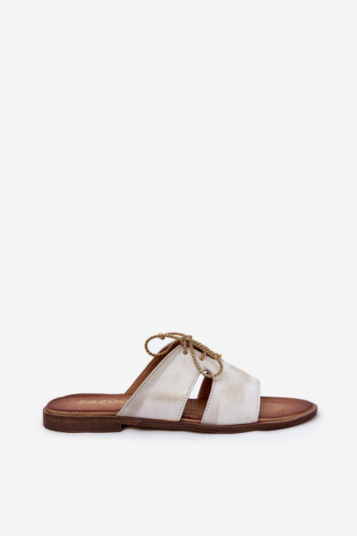 Zapatillas de cuero Femenino con tacones anchos Zazoo 3022 color dorado Przecierany Zapatillas de cuero Femenino con tacones anchos Zazoo 3022 color dorado Przecierany