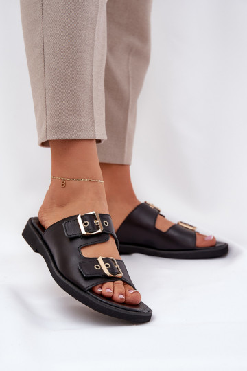 Piel isósceles Zapatillas con hebillas Zazoo 3020 de color negro