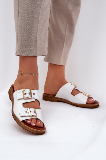 Zapatillas de cuero planas con hebillas Zazoo 3020 color blanco 2