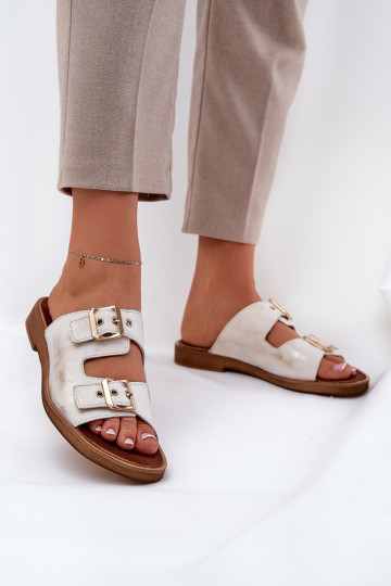 Piel isósceles Zapatillas con hebillas Zazoo 3020 color dorado Przecierany 2