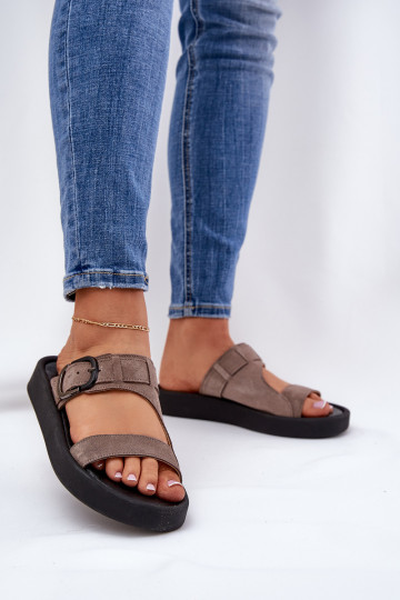 Zapatillas de mujer de gamuza con plataforma Zazoo 3024 color marrón