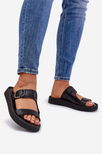 Zapatillas de cuero para mujer con plataforma Zazoo 3024 color negro