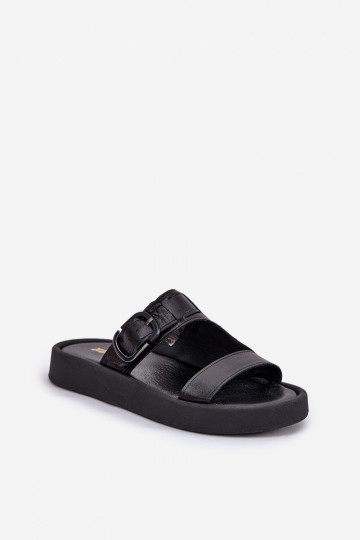 Zapatillas de cuero Femenino con una plataforma Zazoo 3024 de color negro 2